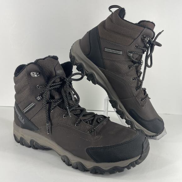 Merrell Boots Mens Size 11 Brown Insulated Waterproof Hiking Winter Mid - Picture 1 of 13